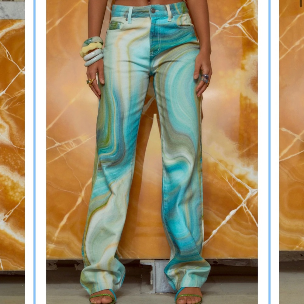 Jaded London Blue Marble Slouchy Fit Jeans